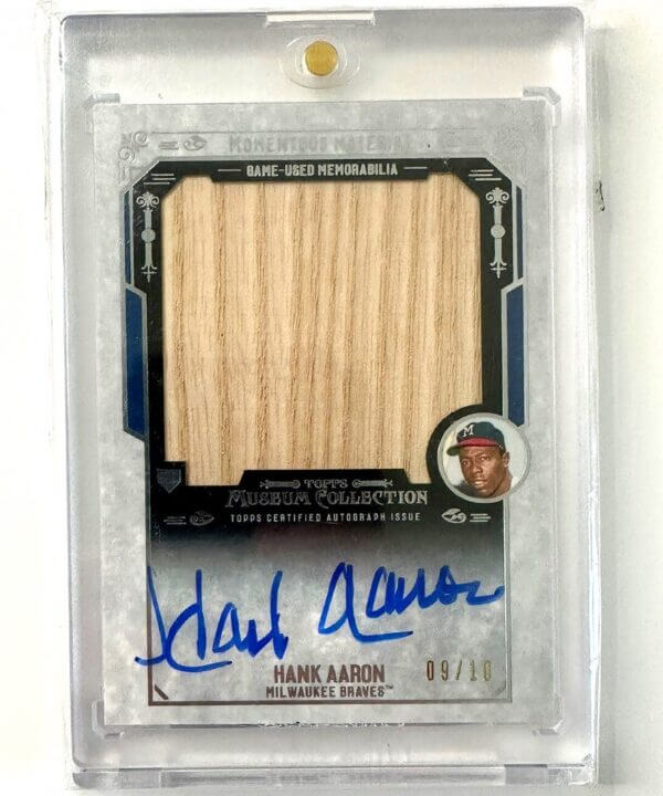 2015 TOPPS MUSEUM HANK AARON MOMENTOUS MATERIAL JUMBO BAT RELIC ON CARD AUTO /10