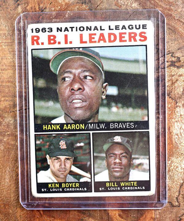 1964 Topps #11 1963 NL RBI Leaders Hank Aaron, Boyer, White Baseball Card