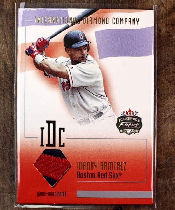2002 Manny Ramirez Fleer Focus Game Worn Patch Baseball Card 27/100
