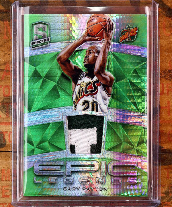Gary Payton 2018-19 Spectra Epic Legends 2-Color Game Used Patch /25 Green Seattle Supersonics