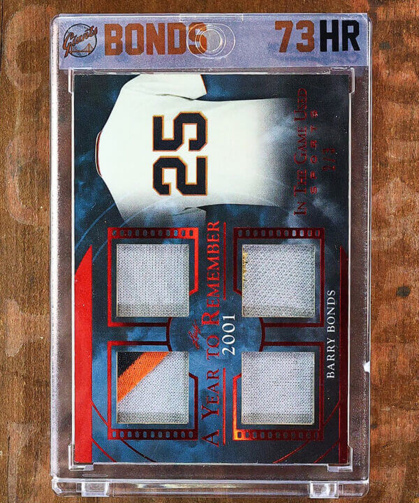 2020 Barry Bonds San Francisco Giants Leaf Game Used Quad Jersey AYR-03 SSP! /3