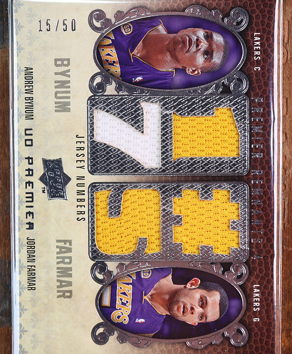 2008-09 UD Premier Andrew Bynum Jordan Farmar Remnants Numbers Quad Patch /50