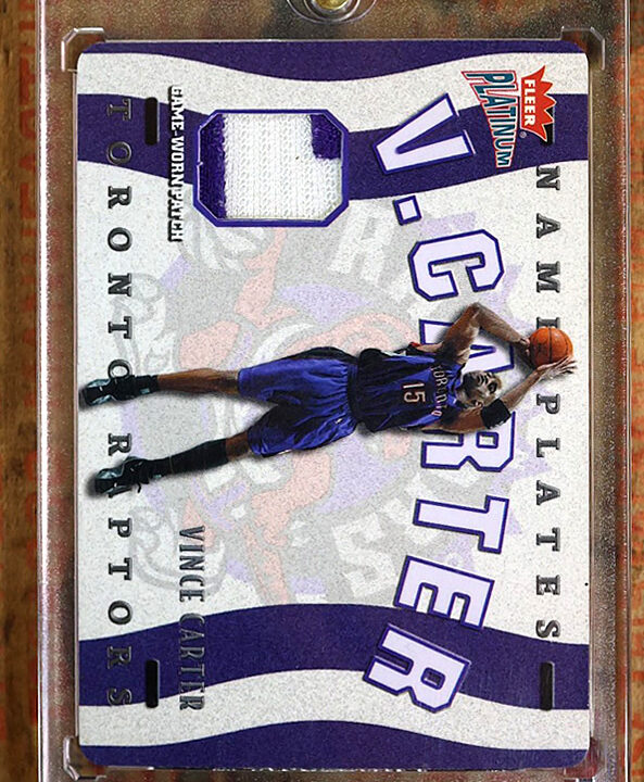 2002-03 Fleer Platinum Vince Carter Namepolates 2 Color Game Worn Patch /545