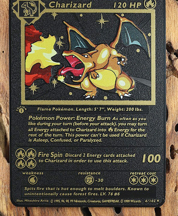 Pokémon Base Set Charizard Metal Collectors Black Custom Card